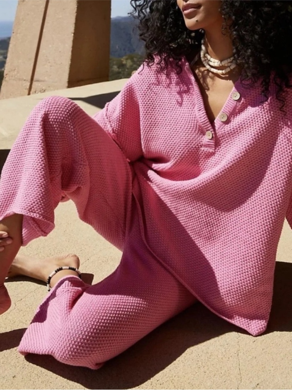 FREE PEOPLE Hailee Sweater loungewear set size Large ROSIE Pink